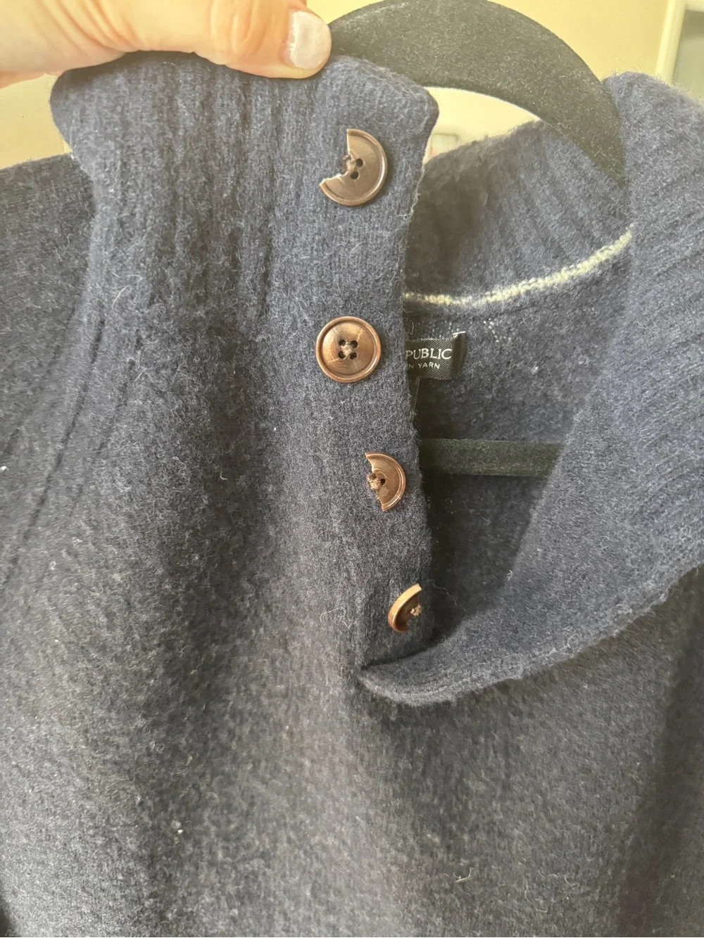 Banana Republic Men's Navy Zip-Up Shawl Collar Sweater (Damaged Buttons)